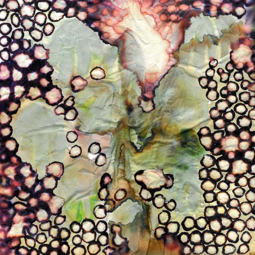 Nicole Monahan, New Leaves, 2026, Clay, fabric dye, and ink on rice paper  24 x 24 cm